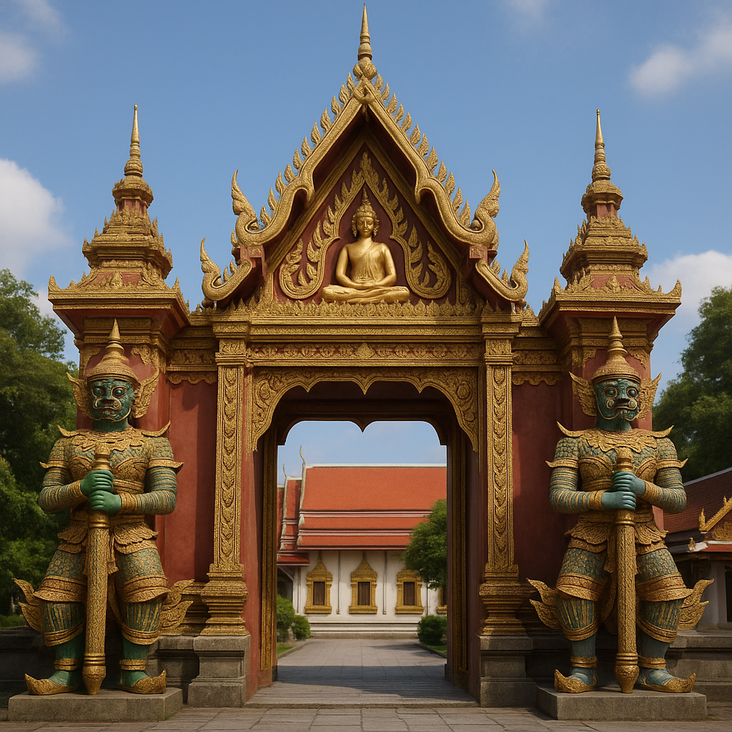 Buddhist Wat Gate with guardien statues